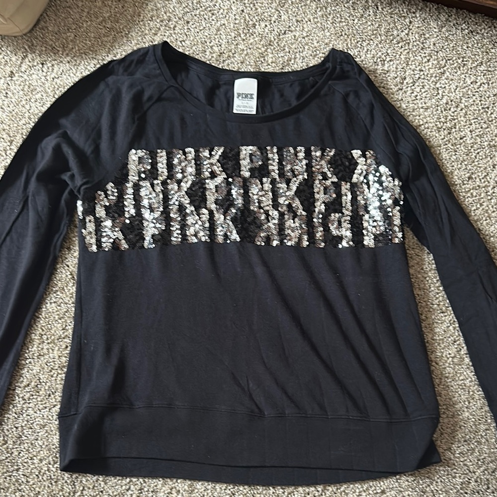 Black Sequin Long Sleeve Top PINK 💕